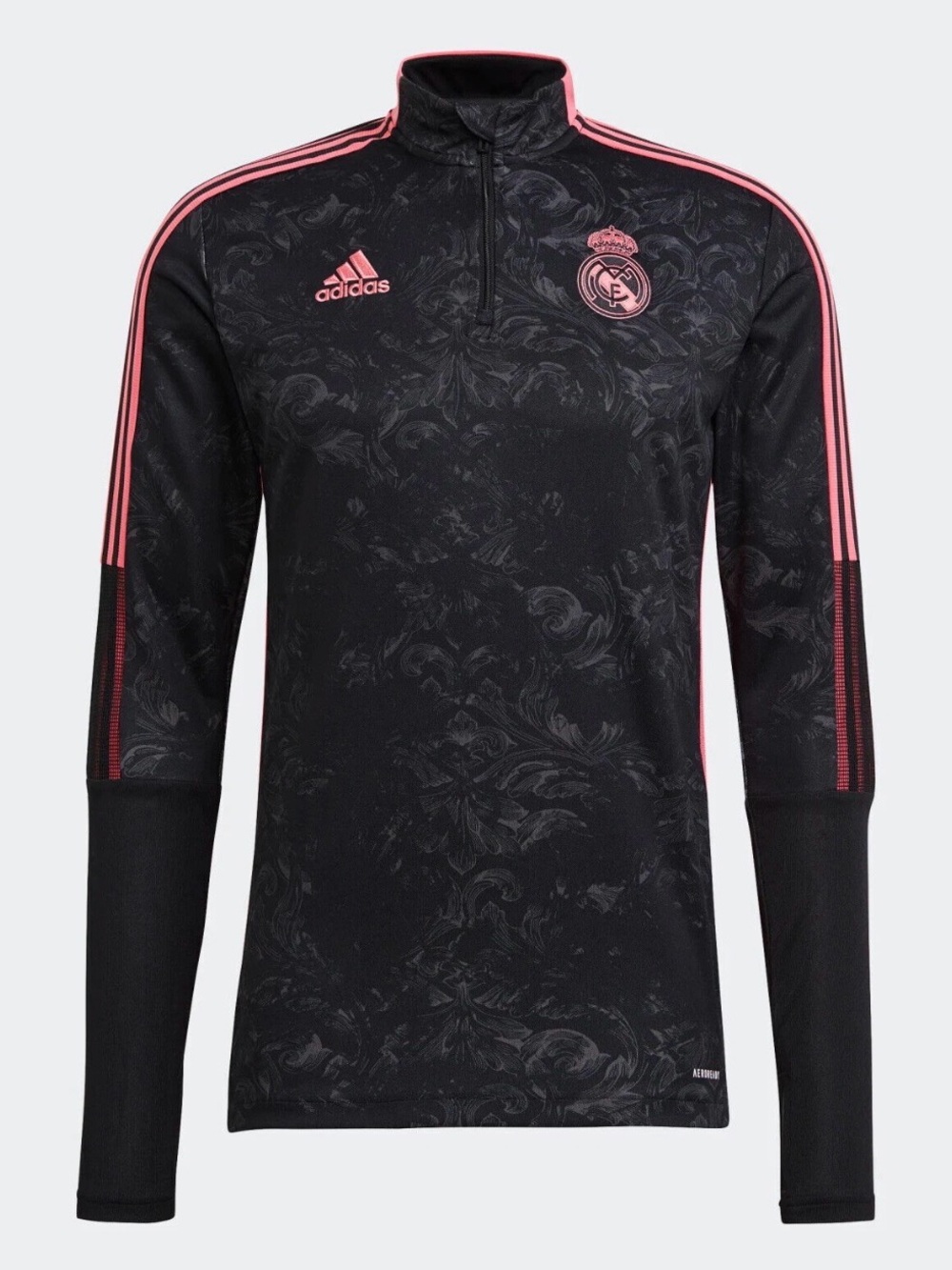 Real Madrid Pullover Mens Large - Black/Pink Training Top Adidas 1/4 Zip GL0040